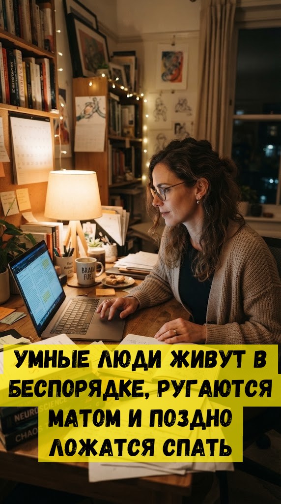 УМНЫЕ ЛЮДИ ЖИВУТ В БЕСПОРЯДКЕ, РУГАЮТСЯ МАТОМ И ПОЗДНО ЛОЖАТСЯ СПАТЬ